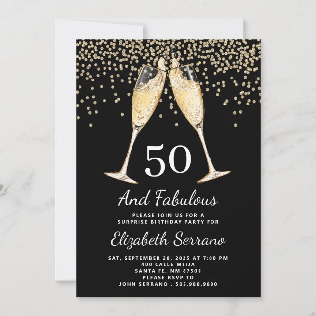50th Surprise Birthday Champagne Toast Confetti Invitation (Front)