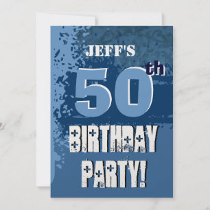 50th SURPRISE Birthday Custom Name Blue Metallic Invitation
