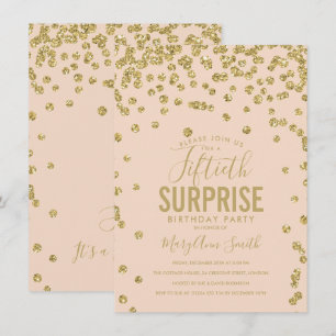 50th Surprise Birthday Gold Blush Pink Invitation