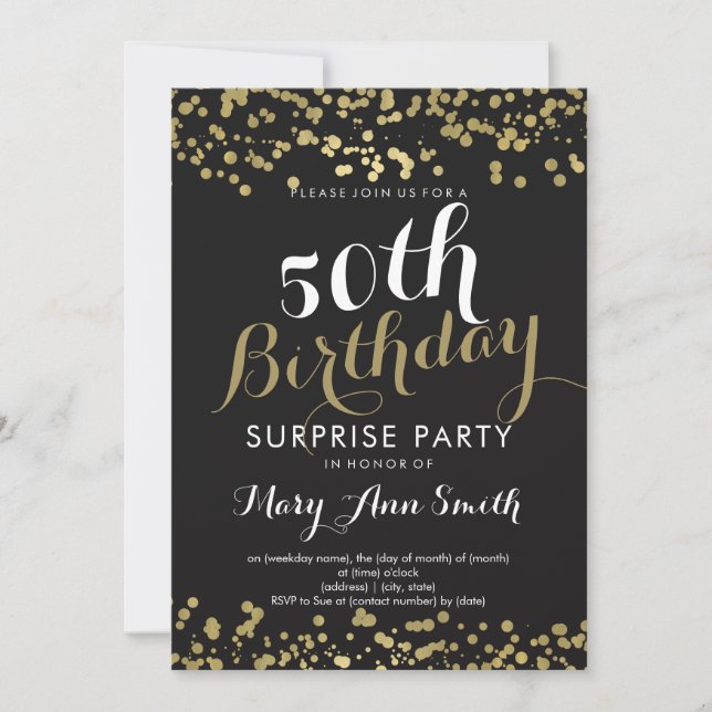 50th Surprise Birthday Gold Foil Confetti Invitation (Front)