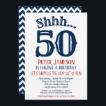 50th Surprise Birthday Invitation Mens Navy Blue<br><div class="desc">A funny and striking 50th birthday navy blue,  white and red surprise birthday invitation for milestone.</div>