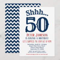 50th Surprise Birthday Invitation Mens Navy Blue