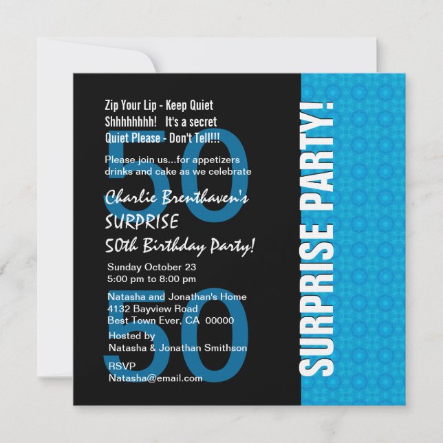 50th Surprise Birthday Modern Turquoise Blue V102 Invitation (Front)