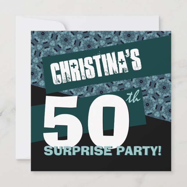 50th Surprise Birthday Party Black Teal G32A2 Invitation (Front)