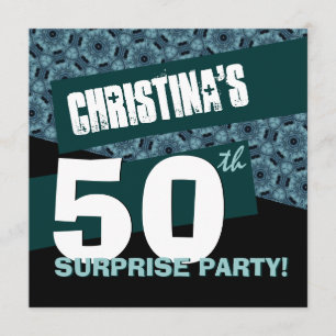 50th Surprise Birthday Party Black Teal G32A2 Invitation