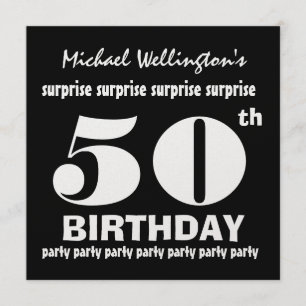 50th SURPRISE Birthday Party Black White W1894 Invitation