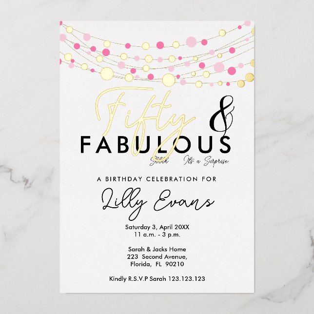 50th surprise birthday party invitation elegant  (Front)