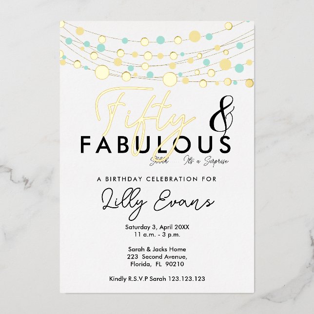 50th surprise birthday party invitation elegant  (Front)