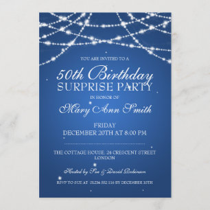 50th Surprise Birthday Party String Stars Blue Invitation