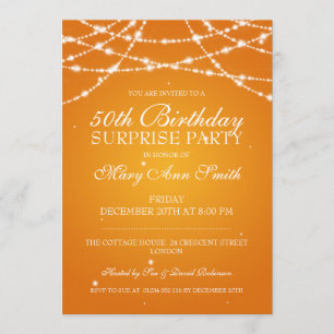 50th Surprise Birthday Party String Stars Orange Invitation