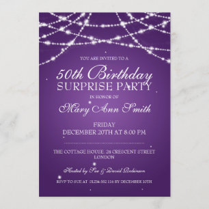 50th Surprise Birthday Party String Stars Purple Invitation