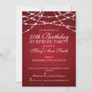 50th Surprise Birthday Party String Stars Red Invitation