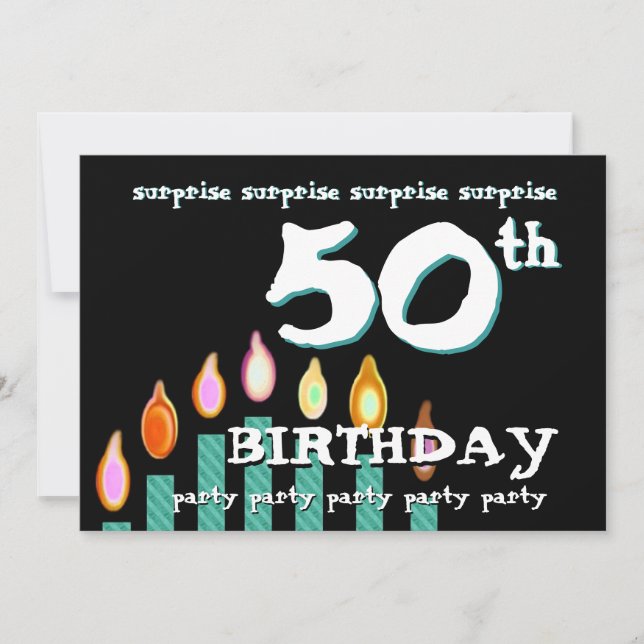 50th SURPRISE Birthday Party Turquoise Candles Invitation (Front)