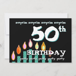 50th SURPRISE Birthday Party Turquoise Candles Invitation