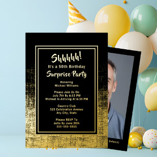 50th Surprise Birthday Photo on Back Black & Gold