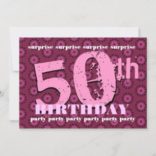 50th SURPRISE Birthday Pink Retro Flowers W1863 Invitation