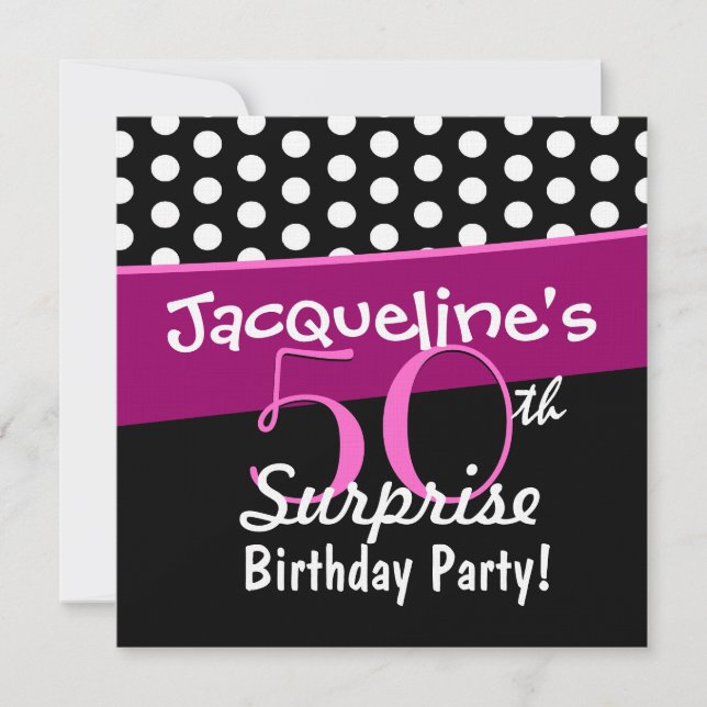 50th Surprise Birthday Polka Dots and Pink D541 Invitation (Front)