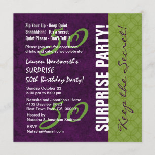 50th SURPRISE Birthday Purple and Green Pattern Invitation