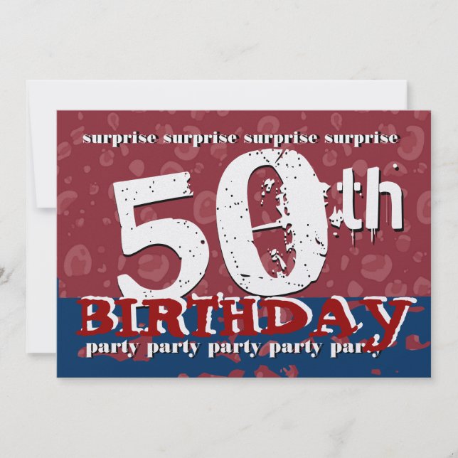 50th SURPRISE Birthday Red White Blue Confetti Invitation (Front)