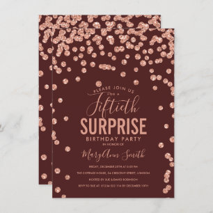 50th Surprise Birthday Rose Gold Burgundy Invitation