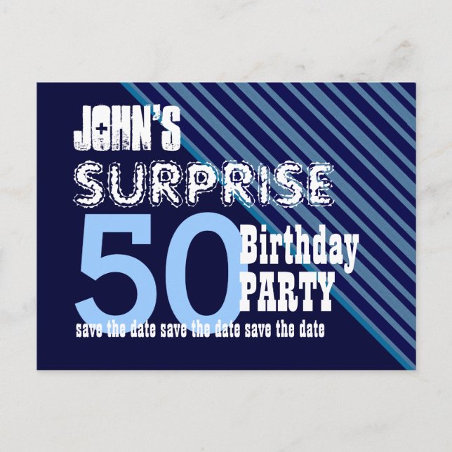 50th Surprise Birthday Save the Date Diagonal VB15 Announcement Postcard (Front)