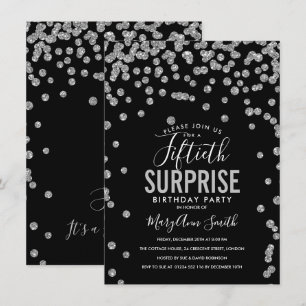 50th Surprise Birthday Silver Black Invitation
