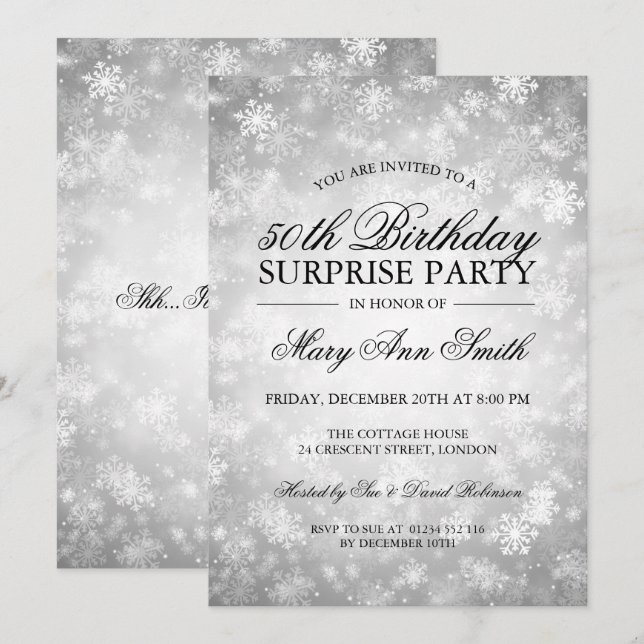 50th Surprise Birthday Silver Winter Wonderland Invitation (Front/Back)