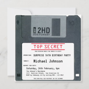 50th Surprise Birthday Top Secret Retro 80s Disc Invitation