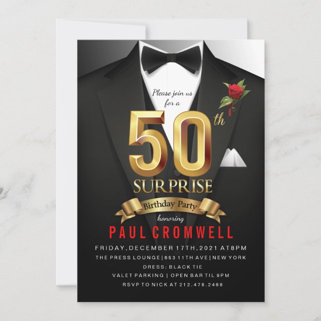 50th Surprise Birthday Tuxedo Invitation (Front)