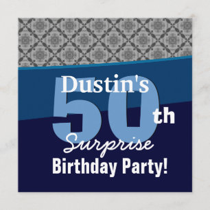 50th Surprise Party Silver Diagonal Geometric Invitation