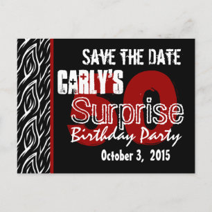 50th Surprise Save the Date Modern Black White Red Announcement Postcard