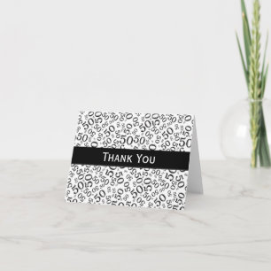 50th "Thank you!" Black/White Number Pattern Thank You Card