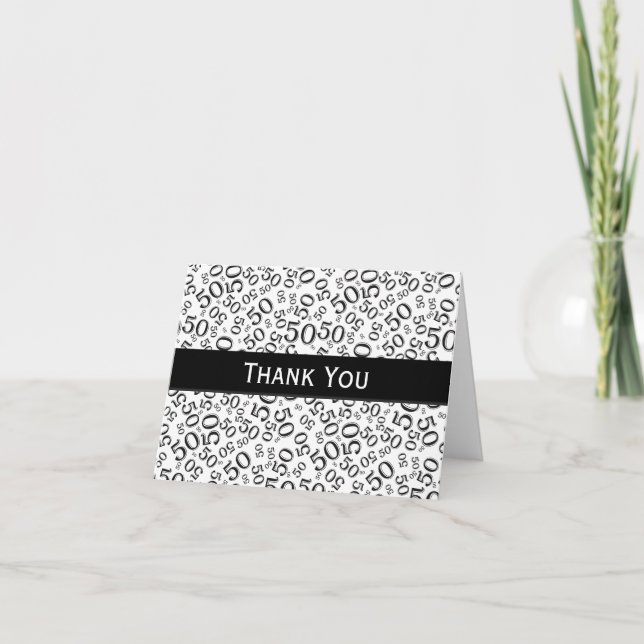 50th "Thank you!" Black/White Number Pattern Thank You Card (Front)