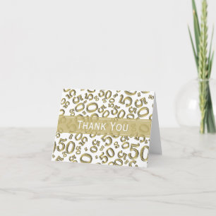50th "Thank you!" Gold/White Random Number Pattern Thank You Card