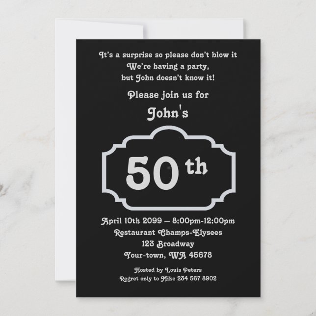 50th,The man of birthday, man of part, Black Invitation (Front)