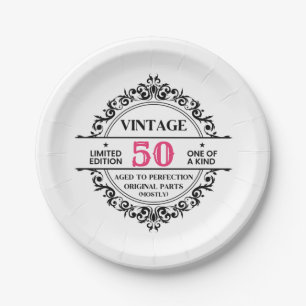 50th Vintage Black Pink Funny Birthday  Paper Plate