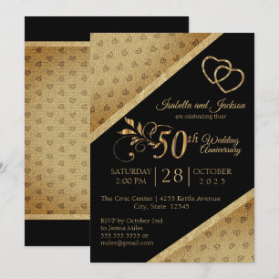 50th Vintage Gold Heart Anniversary Design Invitation