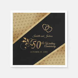 50th Vintage Gold Heart Anniversary Design Napkin