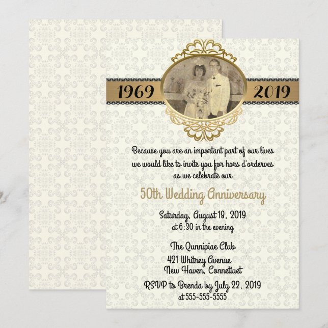 50th Vintage Style Wedding Anniversary Invite (Front/Back)