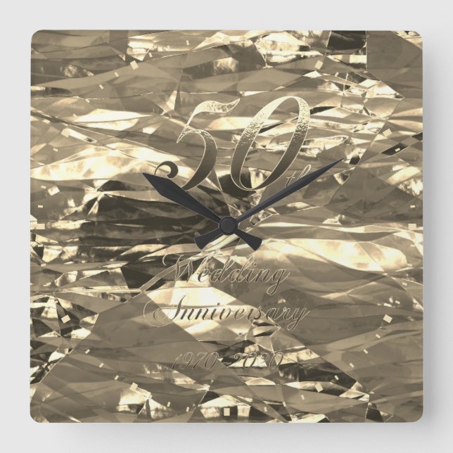 50th Wedding Anniversary 1970 2020 Chic Faux Gold Square Wall Clock (Front)