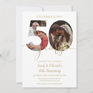 50th Wedding Anniversary 2 Photo Gold Invitation