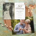 50th Wedding Anniversary 2 Photo Save The Date Announcement Postcard<br><div class="desc">Personalise with your favourite wedding photo and your special 50th golden wedding anniversary celebration details in chic gold typography. The reverse features a second special photo. Designed by Thisisnotme©</div>