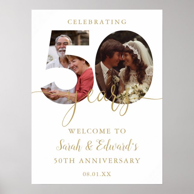 50th Wedding Anniversary 2 Photo Welcome Sign (Front)