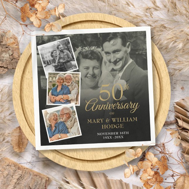 50th Wedding Anniversary 4 Photo Collage Napkin (50th Wedding Anniversary 5 Photo Collage Napkins)