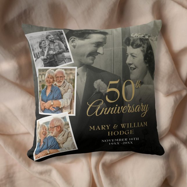 50th Wedding Anniversary 5 Photo Collage Cushion (50th Wedding Anniversary 5 Photo Collage Throw Pillow)