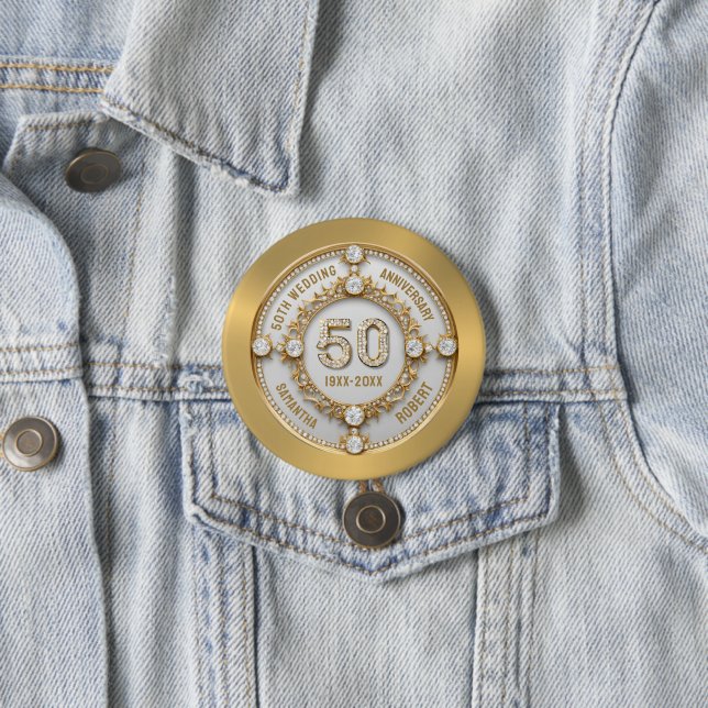 50th wedding anniversary 7.5 cm round badge (In Situ)