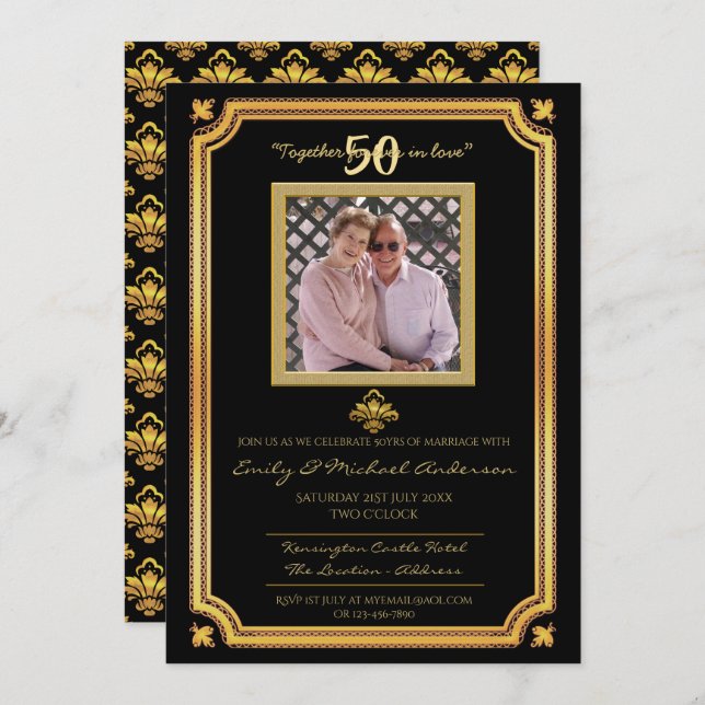50th Wedding Anniversary - ADD PHOTO Invitations 4 (Front/Back)