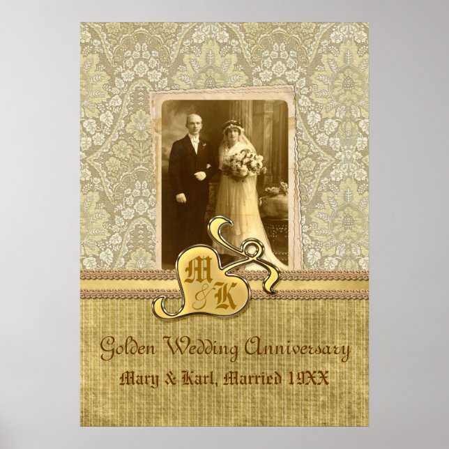 50th Wedding Anniversary Antique Damask Gold Poster (Front)