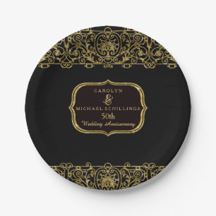 50th Wedding Anniversary Art Deco Nouveau Party Paper Plate