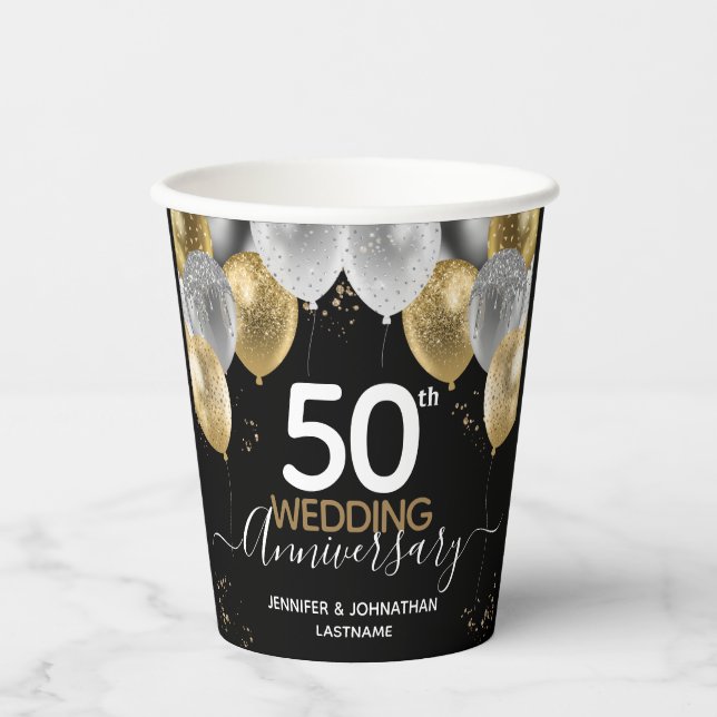 50th Wedding Anniversary Balloons  Paper Cups (Front)